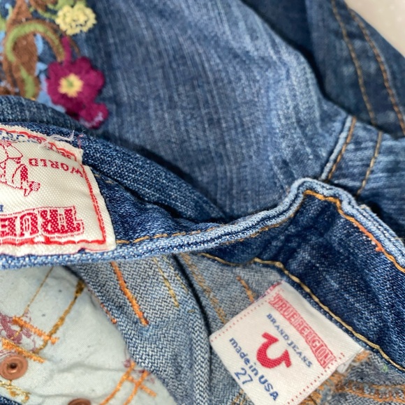True Religion Joey Godiva Jeans Embroidered Floral Wide Leg Vintage Womens 27 - Picture 7 of 10